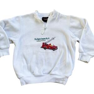 Vtg 1990s Embroidered Firetruck Quarter Zip Pullover 3/4T